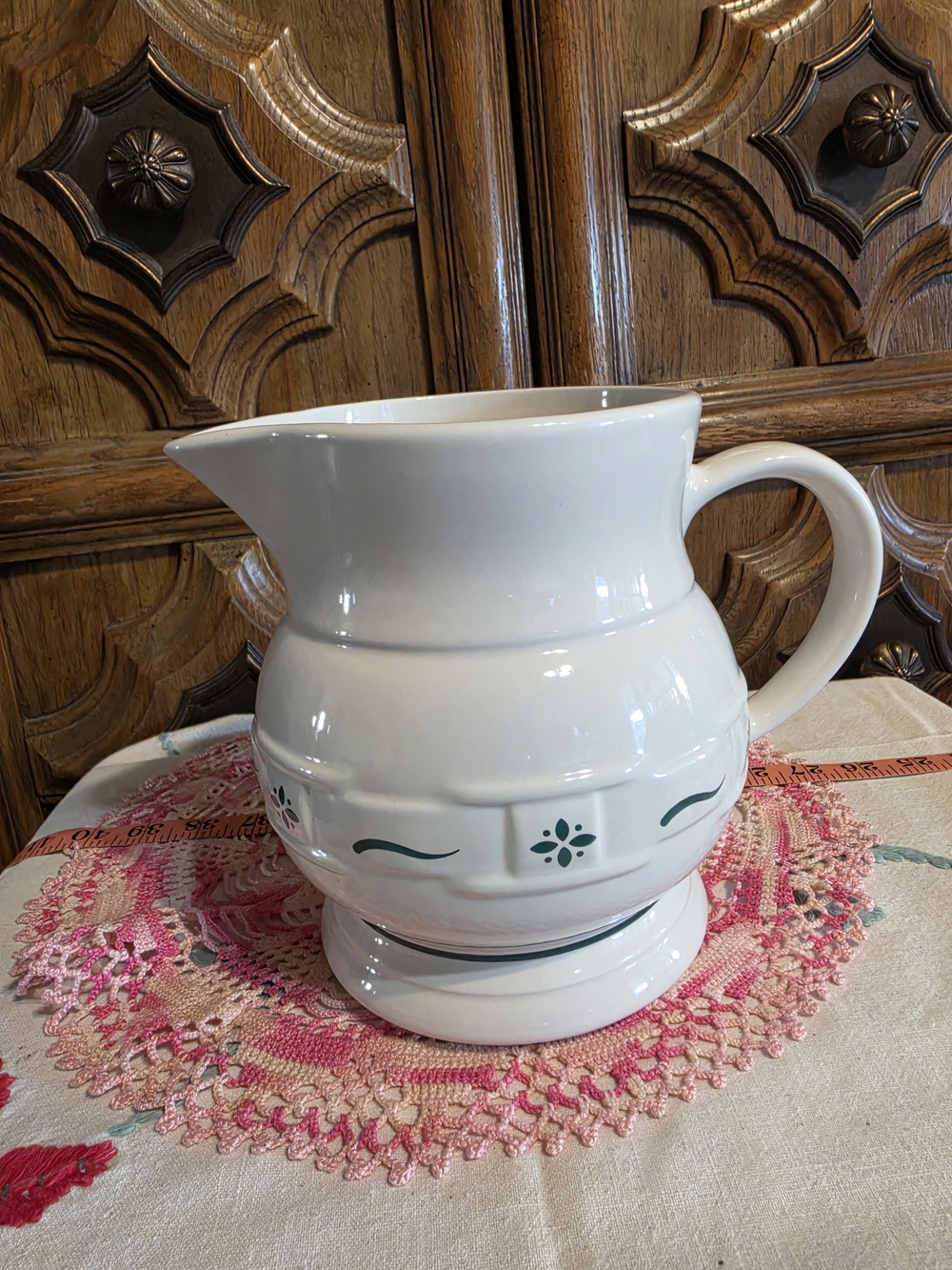 Longaberger White Pottery Piece with Dark Green Logo